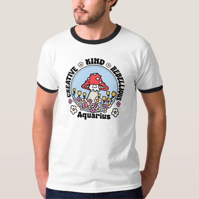 Aquarius Mushroom Blume Zodiac Sign T-Shirt (Vorderseite)