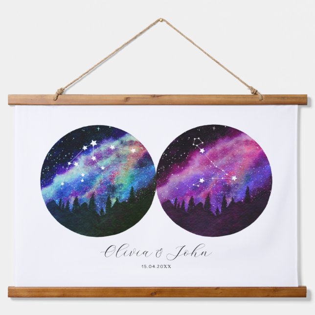 Aquarius Pisces Personalisiertes Couple Horoscope Wandteppich Mit Holzrahmen (Vorne)
