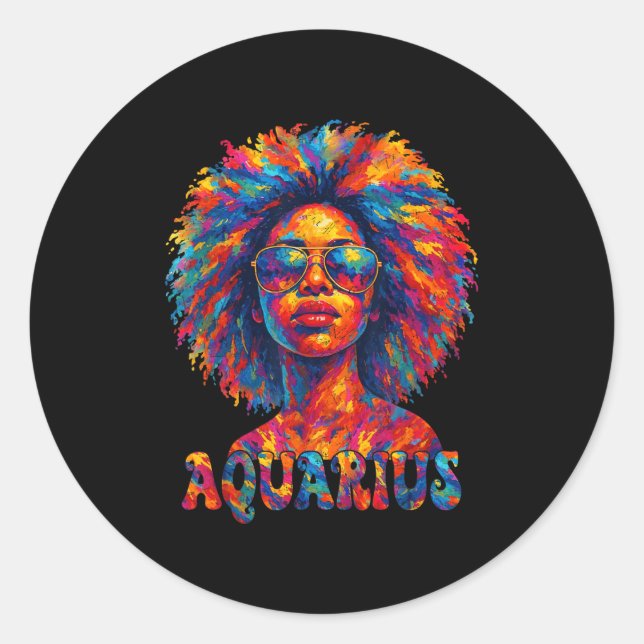 Aquarius Queen Afro Art African American Women Zod Runder Aufkleber (Vorderseite)