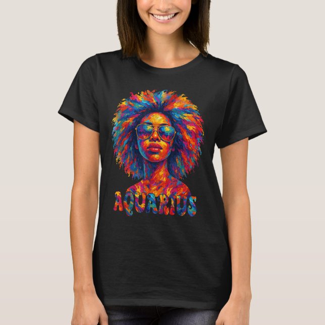 Aquarius Queen Afro Art African American Women Zod T-Shirt (Vorderseite)