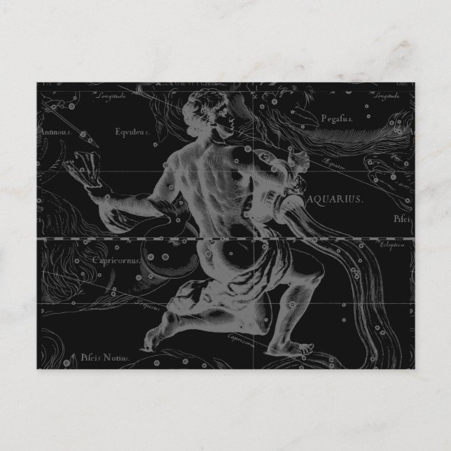 Aquarius Sign Constellation Map von Hevelius Postkarte (Vorderseite)