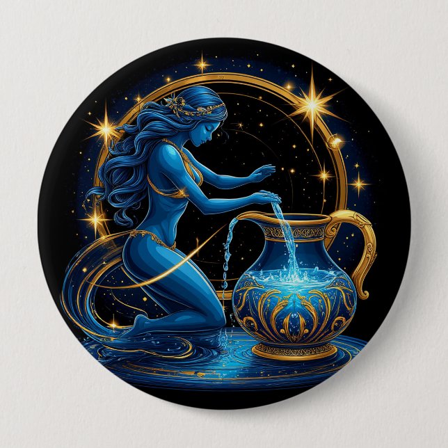Aquarius signieren schöne digitale Illustration Button (Vorderseite)