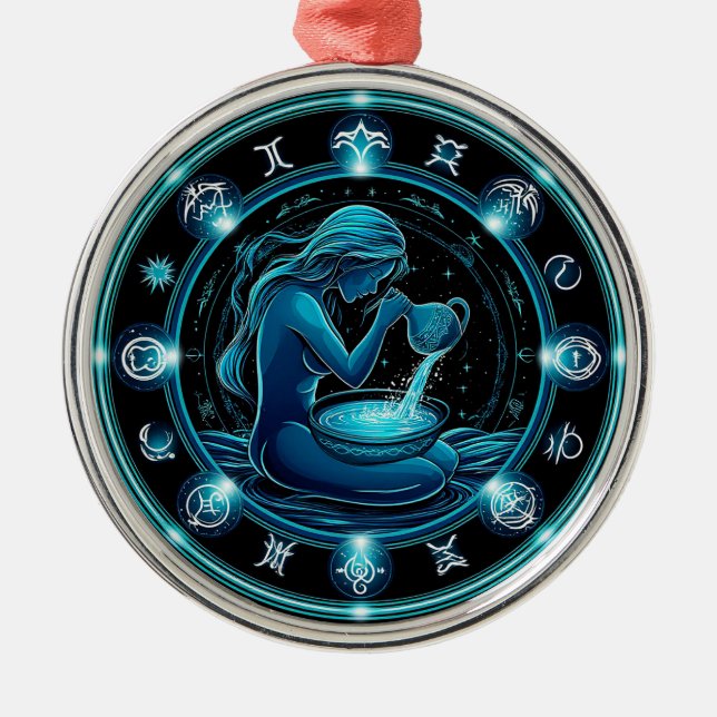 Aquarius signieren schöne digitale Illustration Ornament Aus Metall (Vorne)