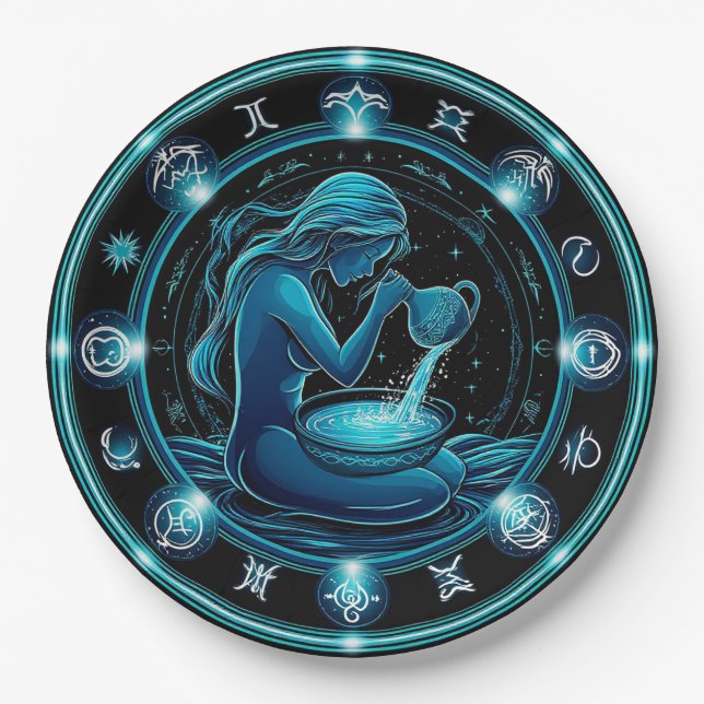 Aquarius signieren schöne digitale Illustration Pappteller (Vorderseite)