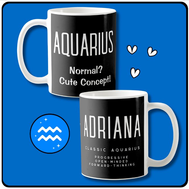 Aquarius Star Sign Zodiac Geschenk Kaffeetasse (Aquarius Gift, Customizable Name, Aquarius Quote, Aquarius Symbol, Aquarius Traits & Birth Dates.)
