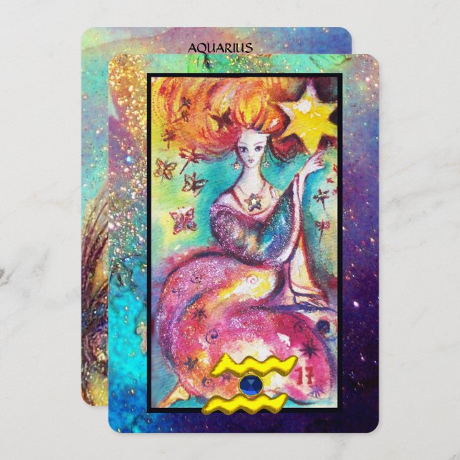 AQUARIUS, STAR TAROT ASTROLOGIE ZODIAC GEBURTSTAG KARTE (Vorne/Hinten)