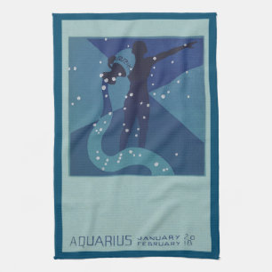 Aquarius-Sternbild, Vintage Zodiakastasenlogie Geschirrtuch