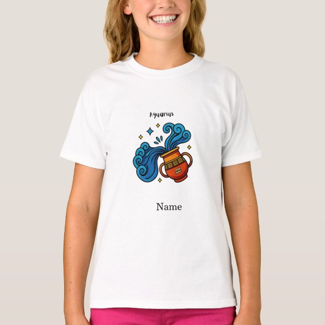 Aquarius-Sternzeichen Cartoon-Illustration T-Shirt (Vorderseite)