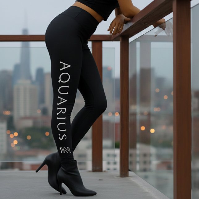 Aquarius Sternzeichen Silber Schwarz Astrologie Ge Leggings (Von Creator hochgeladen)