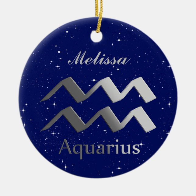 Aquarius Sun Zeichen mit Name Keramik Ornament (Vorne)