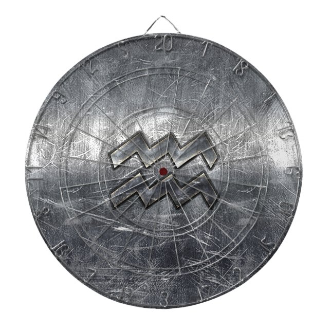 Aquarius Symbol Grunge Beändigter Silber Steel Dartscheibe (vorne)