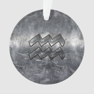 Aquarius Symbol Grunge Beändigter Silber Steel Ornament