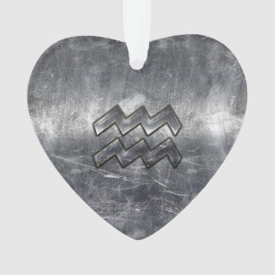 Aquarius Symbol Grunge Beändigter Silber Steel Ornament