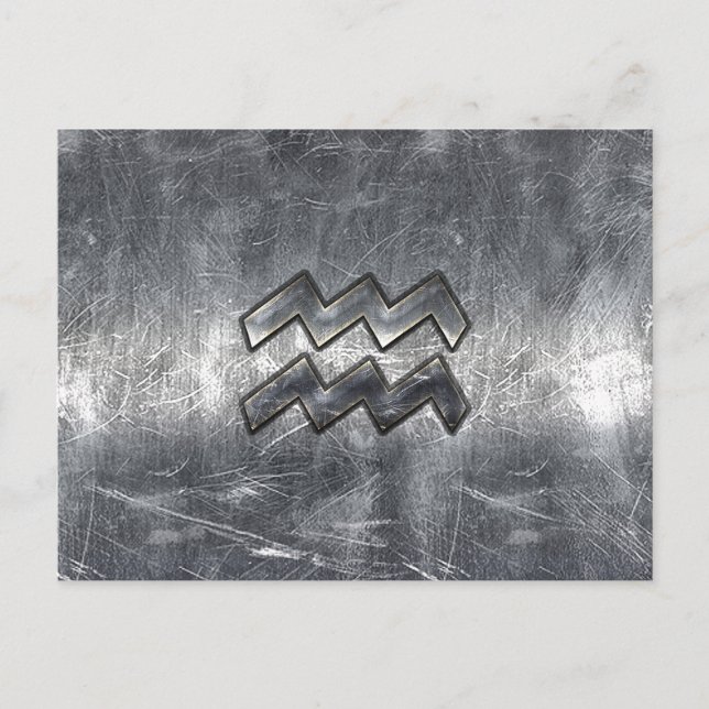 Aquarius Symbol Grunge Beändigter Silber Steel Postkarte (Vorderseite)