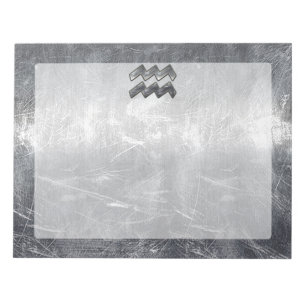Aquarius Symbol Grunge Distressed Silver Steel Notizblock
