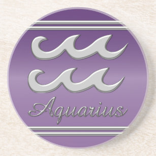 Aquarius-Symbol in Chrome auf Amethyst-Effekt Sandstein Untersetzer