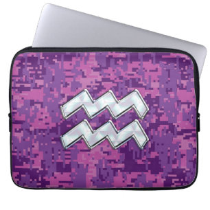Aquarius Unterschreiben auf fuchsienrosa Camouflag Laptopschutzhülle