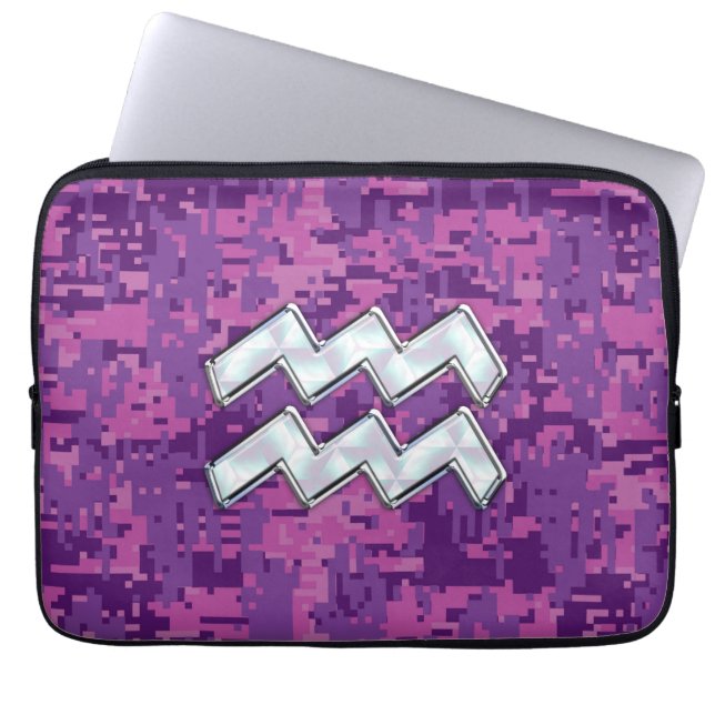 Aquarius Unterschreiben auf fuchsienrosa Camouflag Laptopschutzhülle (Vorderseite)
