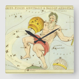 Aquarius, Vintage Konstellation, Uranischer Spiege Quadratische Wanduhr