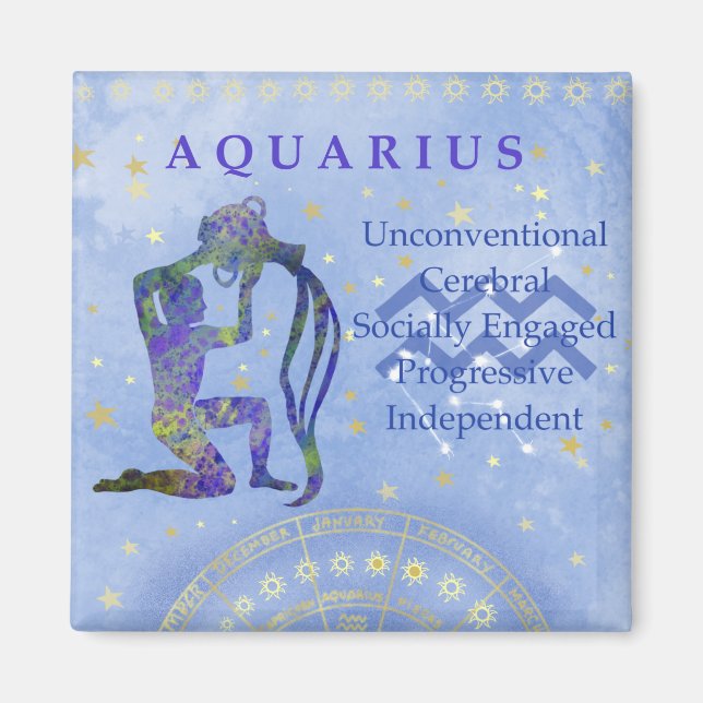 Aquarius Vintage Merkmale Blau Magnet (Vorne)