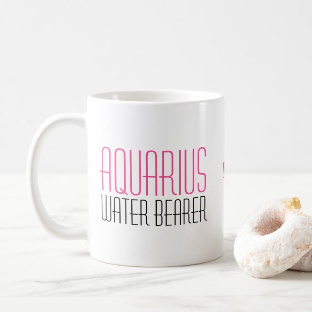 Aquarius Wasserträger Zodiac Textname Rosa Schwarz Kaffeetasse (Mit Donut)