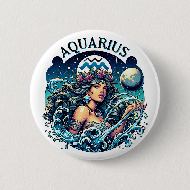 Aquarius Water Bearer Beautiful Woman Astrology  Button (Vorderseite)