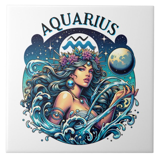 Aquarius Water Bearer Beautiful Woman Astrology  Fliese (Vorderseite)