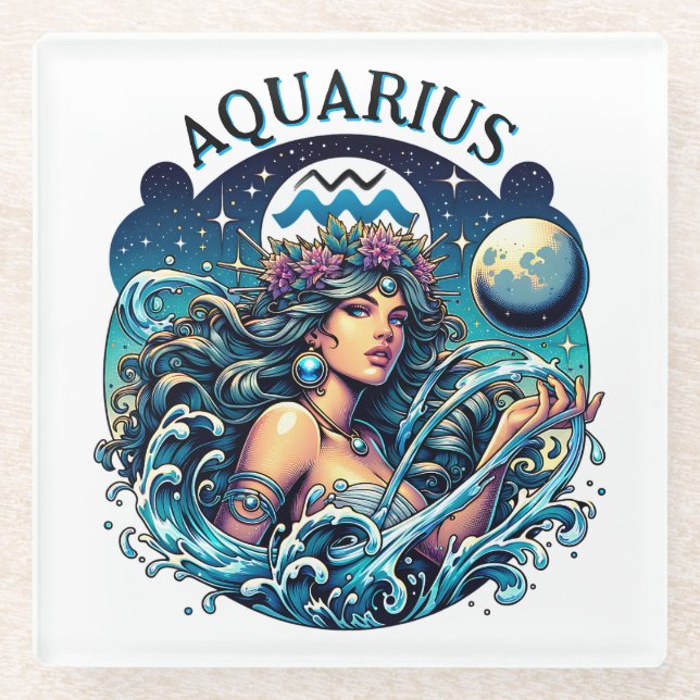 Aquarius Water Bearer Beautiful Woman Astrology  Glasuntersetzer (Vorderseite)