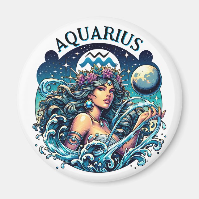 Aquarius Water Bearer Beautiful Woman Astrology  Magnet (Vorne)