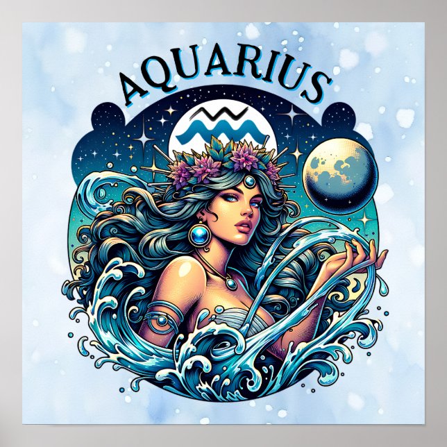 Aquarius Water Bearer Beautiful Woman Astrology  Poster (Vorne)