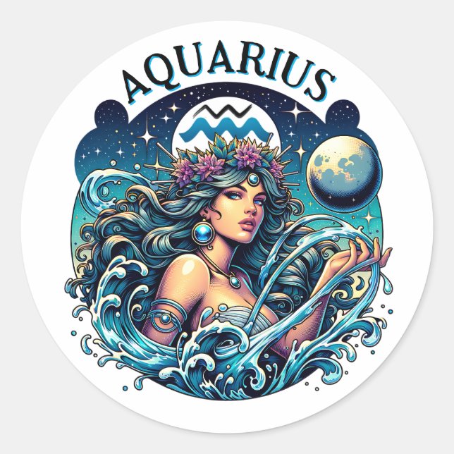 Aquarius Water Bearer Beautiful Woman Astrology  Runder Aufkleber (Vorderseite)