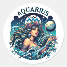 Aquarius Water Bearer Beautiful Woman Astrology Runder Aufkleber