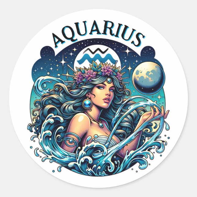 Aquarius Water Bearer Beautiful Woman Astrology  Runder Aufkleber (Vorderseite)