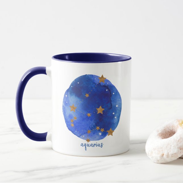 Aquarius Watercolor Night Sky Constellation Zodiac Tasse (Mit Donut)