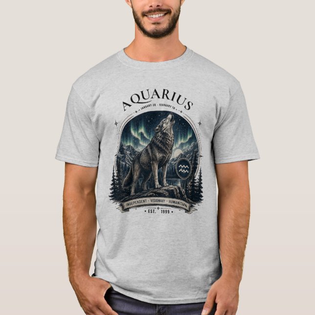 Aquarius Wolf Zodiac-Shirt T-Shirt (Vorderseite)