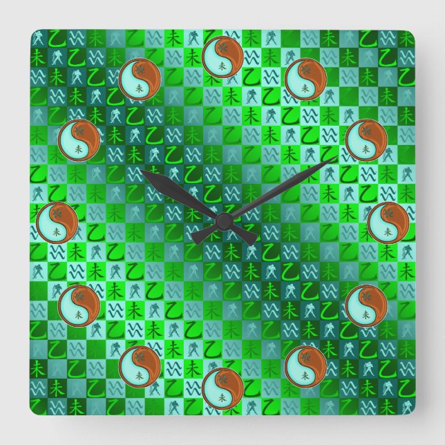 Aquarius & Wood Goat Quadratische Wanduhr (Vorderseite)