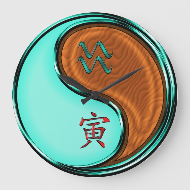 Aquarius & Wood Tiger Große Wanduhr (Vorderseite)