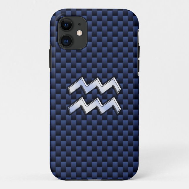 Aquarius-Zeichen auf blauem Kohlenstofffaserstil Case-Mate iPhone Hülle (Rückseite)