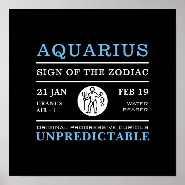 Aquarius-Zeichen des Zodiaks, Astrologisches Poste Poster (Vorne)