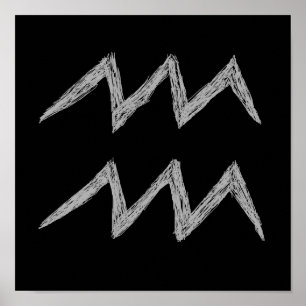 Aquarius. Zodiac Astrologie Zeichen. Schwarz. Poster