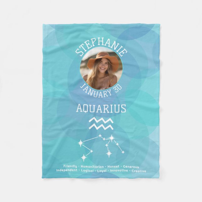 Aquarius Zodiac Astrology Sign Photo Birthdate Fleecedecke (Vorderseite)