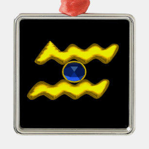 AQUARIUS ZODIAC BIRTHDAY JEWEL Blue Saphire Gold Ornament Aus Metall