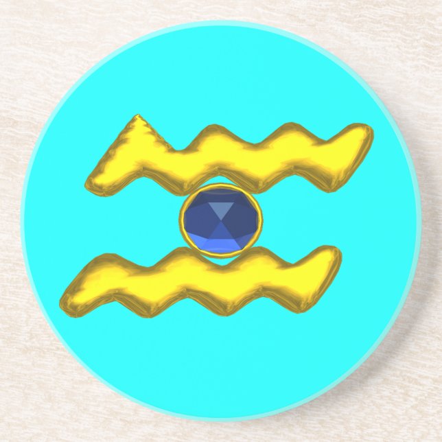 AQUARIUS ZODIAC BIRTHDAY JEWEL Blue Saphire Sandstein Untersetzer (Vorne)
