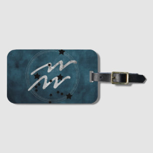 Aquarius zodiac black & silver constellation teal gepäckanhänger
