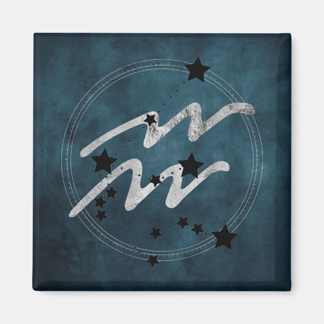 Aquarius zodiac black & silver constellation teal magnet (Vorne)