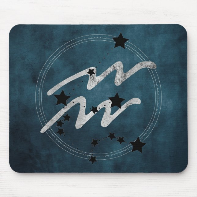 Aquarius zodiac black & silver constellation teal mousepad (Vorne)