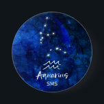 Aquarius Zodiac Blue Galaxy Monogram Button<br><div class="desc">Aquarius Zodiac Constellation Blue Galaxy Monogram Design. Mit trendigem Pinsel Script-Schriftart, dunkelblauem Himmelswasserhintergrund, glänzender Sternkonstellation und dem Wasserträger-Symbol. Modernes Astrologisches Geburtszeichen Horoskop, ist perfekt für jeden Aquarier Geburtstag vom 20. Januar bis 18. Februar ! Mit optionalen Mit Monogramm Anfangsbuchstaben (oder Leerzeichen verlassen). Ein tolles Geschenk für Junge und Mädchen, Familienmitglieder,...</div>