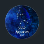 Aquarius Zodiac Blue Galaxy Monogram Button<br><div class="desc">Aquarius Zodiac Constellation Blue Galaxy Monogram Design. Mit trendigem Pinsel Script-Schriftart, dunkelblauem Himmelswasserhintergrund, glänzender Sternkonstellation und dem Wasserträger-Symbol. Modernes Astrologisches Geburtszeichen Horoskop, ist perfekt für jeden Aquarier Geburtstag vom 20. Januar bis 18. Februar ! Mit optionalen Mit Monogramm Anfangsbuchstaben (oder Leerzeichen verlassen). Ein tolles Geschenk für Junge und Mädchen, Familienmitglieder,...</div>