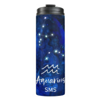 Aquarius Zodiac Blue Galaxy Monogram