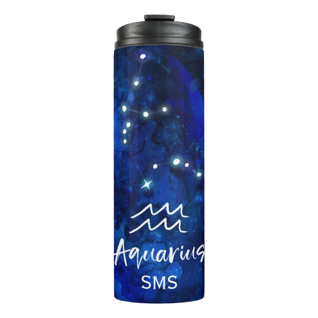 Aquarius Zodiac Blue Galaxy Monogram Thermosbecher (Vorderseite)